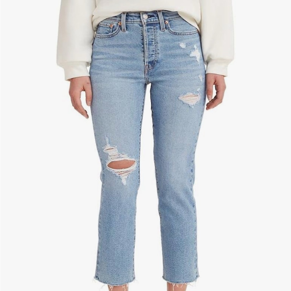 Levi's Sky Blue Distressed Cropped Jeans Wedgie straight